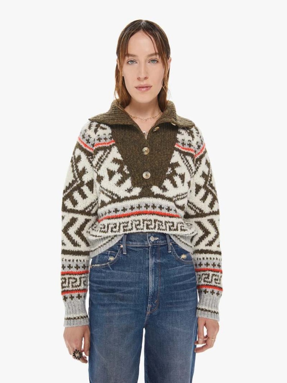 MOTHER The Buttoned Collar Jumper Dimestore Cowgirl Small